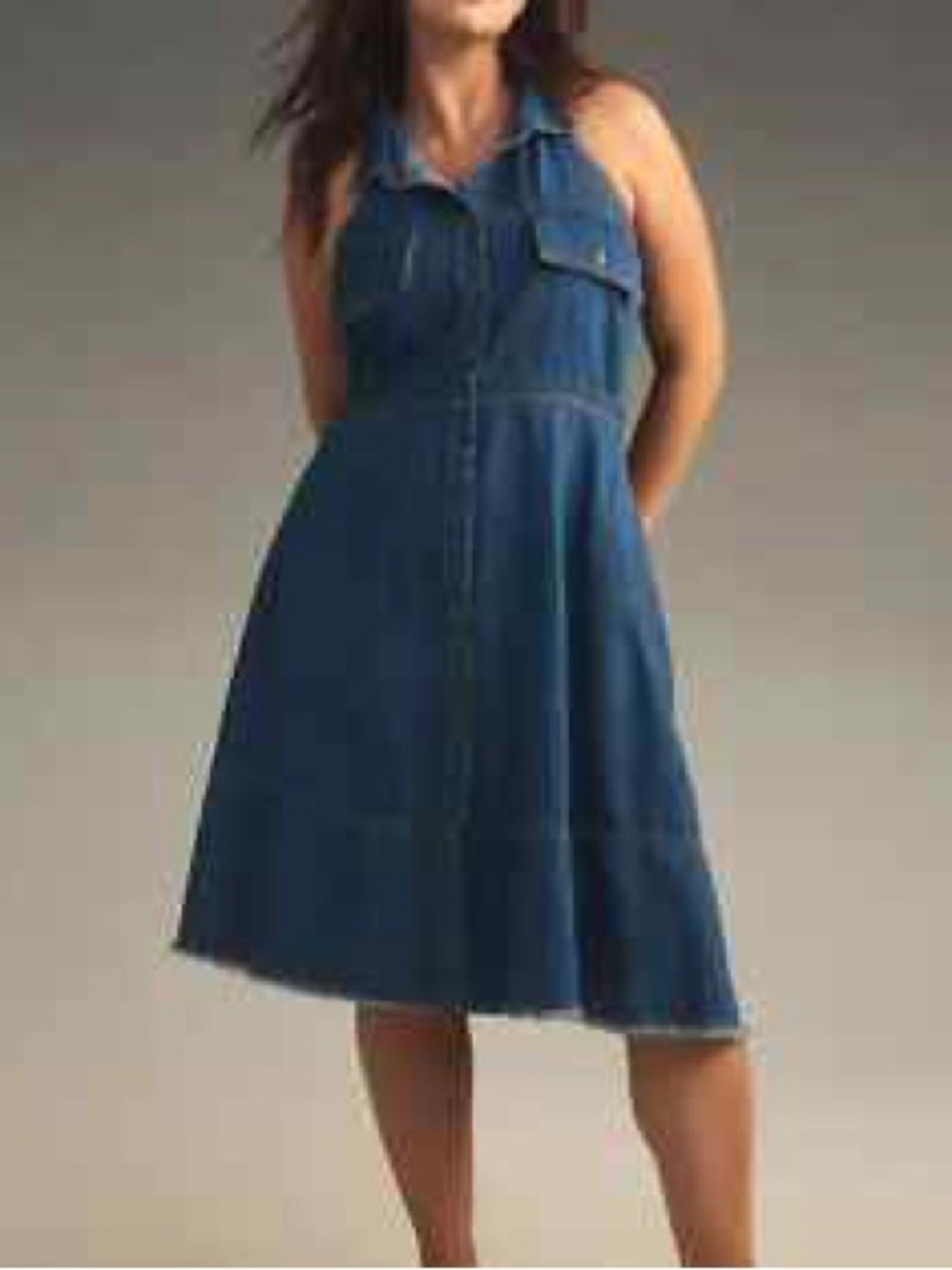 Anthropolgie Pilcro Denim Halter Midi Swing Dress | Utility Pockets | Size 2X - Picture 6 of 9